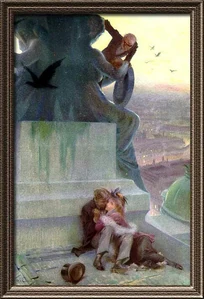 The Phantom sneaking after Christine and Raoul - Illustration by Andre Castaigne.