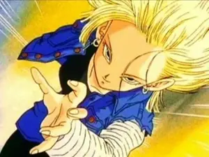 Future Android 18 charges a Finger Beam.