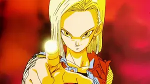 Future Android 18 fires a Finger Beam.