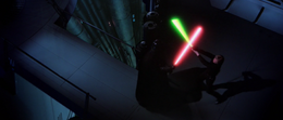 Skywalker eventually pushed Vader into a corner, right next to the second Death Star's reactor shaft.