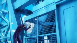 Hawk Moth escaping from the heroes.