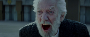 In his last moments, Snow laughs maniacally after Katniss shot Coin dead instead of him.