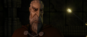 After the duel, Count Dooku pants in exhaustion due to his old age.