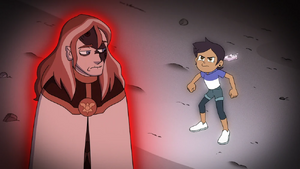 Belos being warned by Luz that she plans to tell everyone the truth about the Day of Unity.