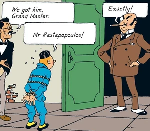 Tintin learns that Rastapopoulos is the leader of the opium-smuggling gang.