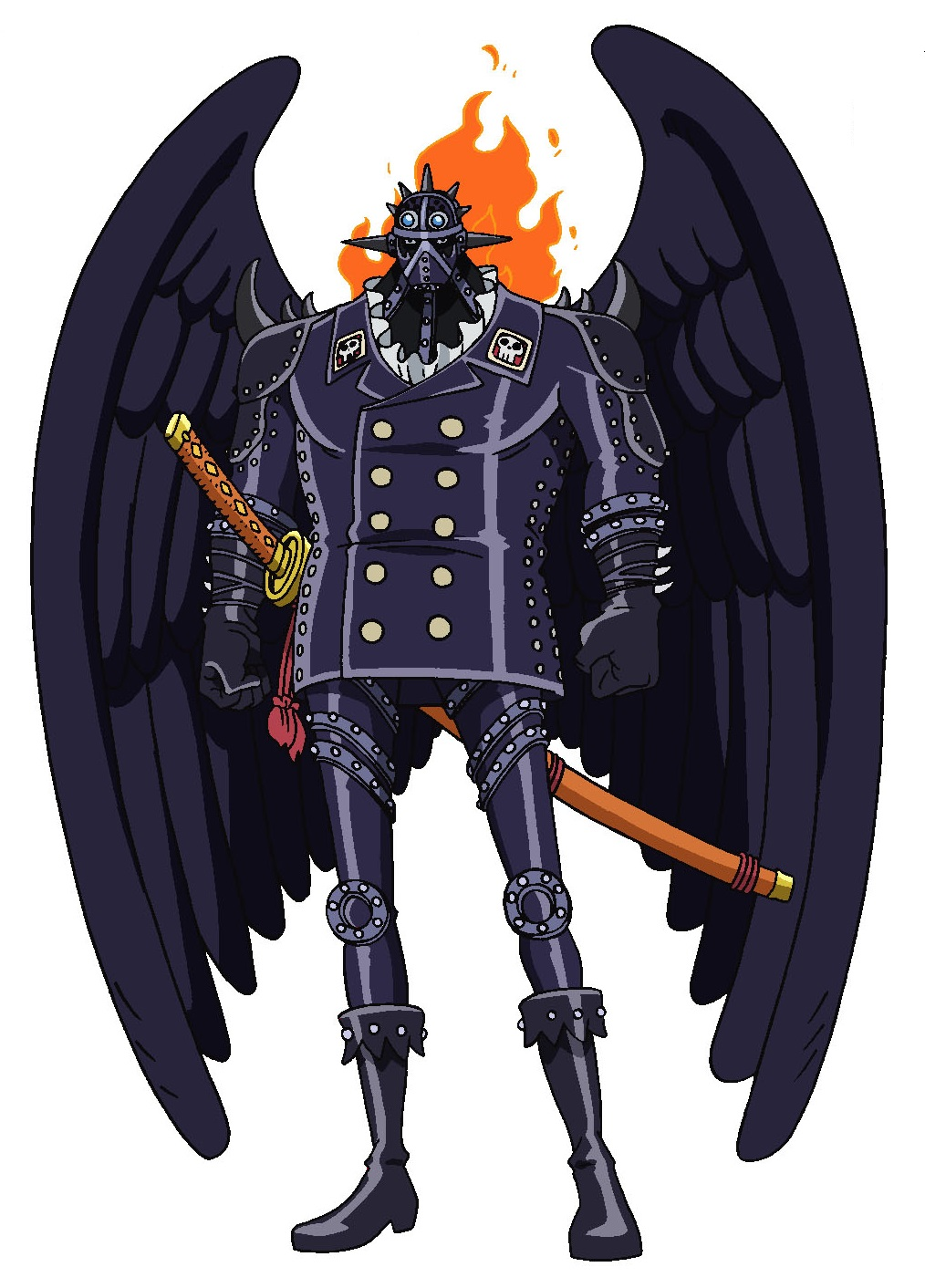 dark skin, King (One Piece), anime boys, wings, sword, muscles