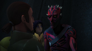 When Maul attempts to take Ezra to the top, Kanan doesn't take kindly to this suggestion and pushes him aside leaving Ahsoka with Maul.