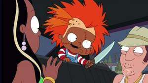 Rallo dressed as Chucky.