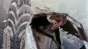 The wounded Q following the climactic battle on the Chrysler Building.