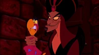 Jafar smiling wickedly before he orders Iago to steal the lamp from Aladdin.