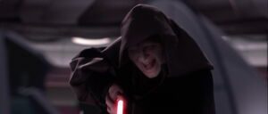Sidious smiles during the fight with Yoda.