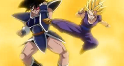 Turles blocking Gohan's kick.