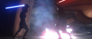 Dooku then slowly advanced on Skywalker and both angled their blades into a high guard position.