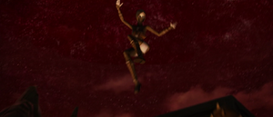 Ventress leaps up into the air after Savage.