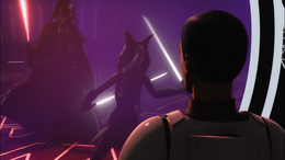 Ezra witnesses the duel between Vader and Ahsoka continue.