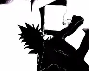 Dogtooth looking where the letters and music is coming from, spotting the Puppet God.