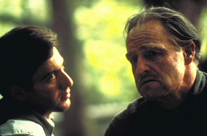 Michael listens to his father, Vito Corleone, in what would ultimately be their last conversation.