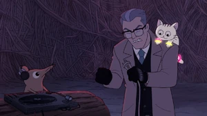 Trout seething in annoyance and rage after he unplugs the turntables to stop the party.