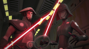 Fifth Brother and Seventh Sister activating their lightsabers.