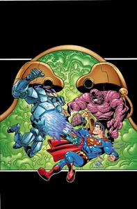Shrapnel fights Superman with other supervillains