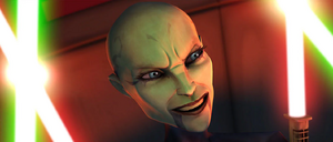 Ventress cackled as she engaged the Jedi in a saberlock.