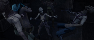 Ventress then grabbed the other three pirates with the Force.