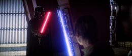 Vader keeps his distance from Luke before resuming the duel.