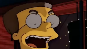 Smithers reviewing the high costs leave to "Nuclear Power Plant" to buy "Dimoxinil" and laughing evilly.