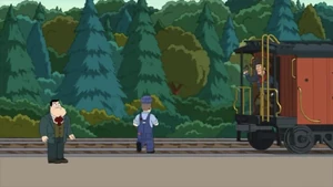 Clint shooting the train conductor.