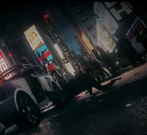 Solomon emerging from the wreckage of his SUV in Times Square.