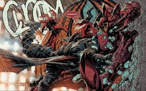 Cletus Kasady (Earth-616), Edward Brock (Earth-616), Grendel (Klyntar) (Earth-616), and Venom (Klyntar) (Earth-616) from Absolute Carnage Vol 1 5 001