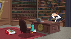 Perry is upset to learn that he can no longer foil Doofenshmirtz until his term as Tri-Governor is over (by law).