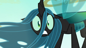 Queen Chrysalis realizing that she is surrounded.