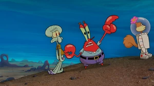 Mr. Krabs tells Squidward that he is coming with them.