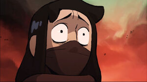 The man upon seeing a monster in Makai.