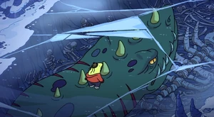 The leviathan swimming beneath Charlie.