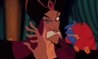 Jafar and Iago cringing when Prince Ali destroys the staff.