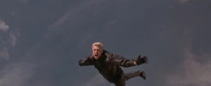 Kerr falling to his death after releasing his grip on the plummeting car.