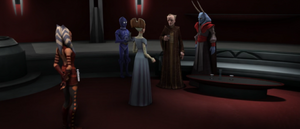 Padmé brings the Separatist peace proposal to Palpatine.