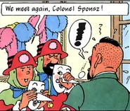 Sponsz meeting Tintin and Haddock again face to face after the assault on General Tapioca's palace.
