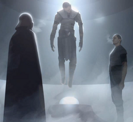 Vader showing the Dark Apprentice Galen Marek's body.