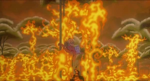 The dragon destroying the forest.