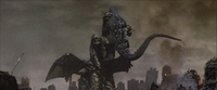 Keizer Ghidorah gaining the upper hand by absorbing Godzilla's energy