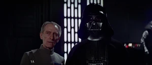 Tarkin with Vader after his arrival at Yavin 4.