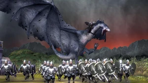 A Nazgûl attack gondorian soldier with a fellbeast.