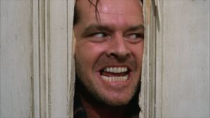 "Here's Johnny!" Jack's evil sadictic grin.