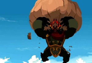 Rushu holding a giant rock.