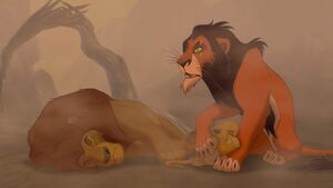 Scar "comforting" Simba after Mufasa's death.