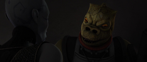 Bossk insisted that Ventress join in Oked's place given that she was the reason for the newly opened position or they would deliver her to the authorities.