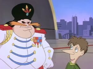 Warlord Julian, before he seized Mobotropolis and rechristened himself as Robotnik, accompanied by a young and not-bald Snively.